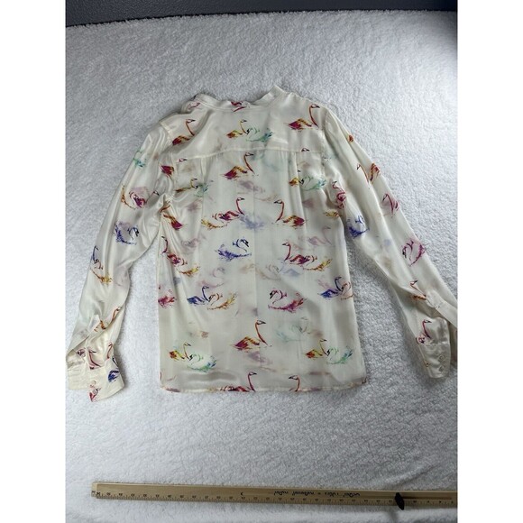 Marc Jacob’s Blouse Womens 4 Sheer Silk Swans Print Chic Career Light Academia - Picture 8 of 11